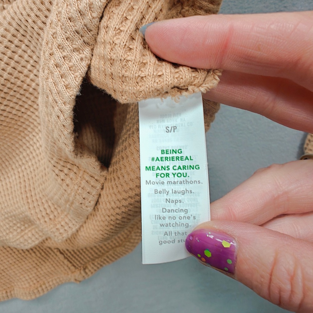 Aerie Oversized Waffle Knit Pullover V-Neck Long Sleeve Womens S‎ Granola Hiking - Picture 5 of 9